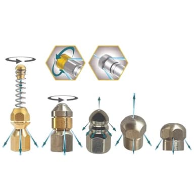 M&M Smartek Rohrreinigungsdüse für Kärcher Kränzle Nilfisk etc. Hochdruckreiniger 1/8" 1/4" - Feder Spiral Rotierend Starr (Spiral, Rotierende, 3x Starre Düse, 1/8")