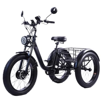 EaThsalL 24" 3 Rad Elektro Fahrrad Fatbike für Erwachsene Elektro Lastenfahrrad E-Bike Als Dreirad Fatbike-Fahrräder für Fahrer bis 200 kg – Robuste Erwachsenenfahrräder mit großem Korb B