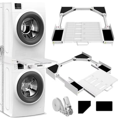 NIUXX Universal Zwischeneinbaurahmen Set für Waschmaschine und Trockner, Waschmaschinen Verbindungsrahmen Kit mit Regalbrett, Stapelbausatz mit Ratschenseil, Zwischeneinbausatz für Waschküche