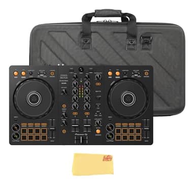 Pioneer DDJ-FLX4 2-K-DJ-Controller, schwarzes Bündel mit Tasche, TRS-auf-Cinch-Breakout-Kabel und Austin Bazaar Poliertuch