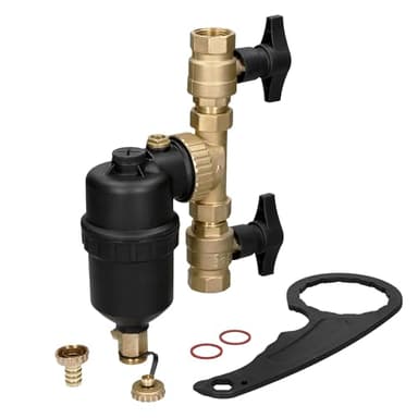 LuxeBath Magnetischer Schlammabscheider 1" auf 3/4" mit Absperrventilen, Magnet Filter Schmutzfänger aus Messing für Heizungs- und Kühlungsanlagen, Magnetischer Partikelabscheider Magnetfilter Zubehör