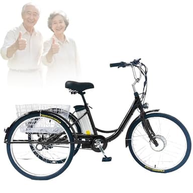 EaThsalL 24 E BIK Herren Damen Zoll Klappbar Dreirad 3 Rad Elektrodreirad FüR Senioren mit Aufbewahrungskorb Lastenfahrrad für Erwachsene 150kg für Besorgungen Black