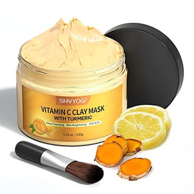 Kurkuma Vitamin C-Tonmaske, SHVYOG Vitamin C-Clay-Gesichtsmaske mit Kaolin-Ton und Kurkuma für dunkle Flecken, Gesichtsmaske für die Kontrolle der Akne