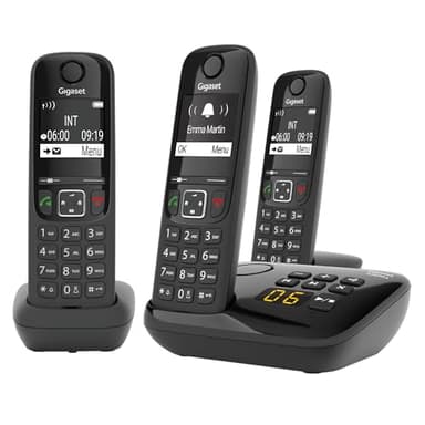 Gigaset AS690A Trio - 3 Schnurlose DECT-Telefone mit Anrufbeantworter - kontrastreiches Display - einstellbare Klangprofile - Freisprechfunktion - Anrufschutz, schwarz [Deutsche Version]