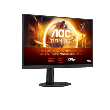 AOC Q27G4XF 27 Zoll WQHD Gaming Monitor, 180Hz, Fast IPS Panel, 0.5ms MPRT, Adaptive Sync, HDR10, G-Sync Compatible, Höhenverstellung,(2560x1440 HDMI 1x 2.0 DP 1x 1.4) Schwarz