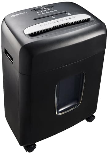 Amazon Basics Mikroschnitt Aktenvernichter für 8 Blätter, für Papier, CD und Kreditkarten Schredder, 8 Blatt (neues Modell), Schwarz, Schnitt in mikroskopische Fragmente