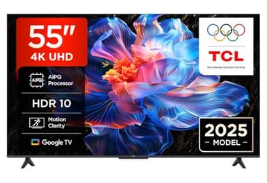 TCL 55V6C 55 Zoll Direct LED TV, 4K HDR Fernseher, Smart TV mithilfe von Google TV (Dolby Audio, Motion Clarity, Kompatibel mit Google Assistant & Alexa)