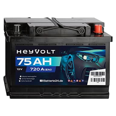 HeyVolt Autobatterie 12V 75Ah 720A/EN Starterbatterie, absolut wartungsfrei ersetzt 68Ah 70Ah 72Ah 74Ah