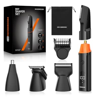 MAXGROOM 4-in-1 Intimrasierer Mann, Wasserdicht Körperrasierer Herren, Wiederaufladbarer Type-C Rasierer Herren Intimbereich, Body Groomer Men, Intim Rasierer Männer für Bart Gesicht Achseln und Hoden