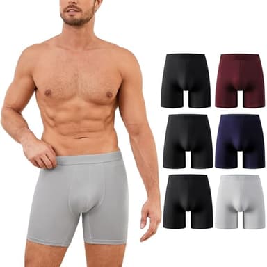 PUTUO Lange Boxershorts für Herren aus Bambusfaser: Superweich & Atmungsaktiv Unterwäsche - Ohne Etikett 3D Frontdesign Retroshorts Unterhosen für Maenner 6er Pack,Multipack-a,L