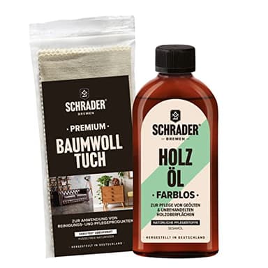 SCHRADER Holz Öl farblos - Möbelöl - Pflegeöl für Holzmöbel & Holzoberflächen - 2-teilig - Made in Germany