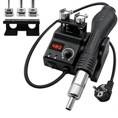8858 Heißluft Lötstation, Entlötstation 700W mit LED Digital Anzeig 100-480°C, Heissluft Lötstation mit 3 Heißluftföhn-Mundstücke, SMD Löten und Entlöten für BGA, SOIC, CHIP, QFP, PLCC