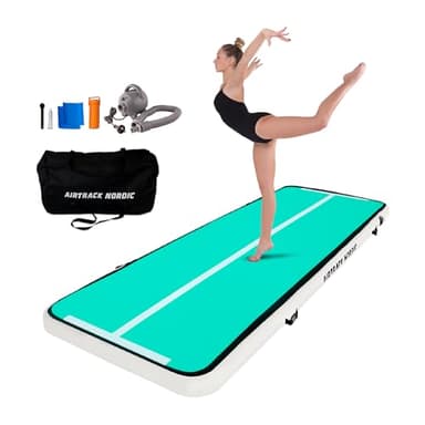 AIRTRACK NORDIC Home 3m Special Edition Mehrfarbig mit Luftpumpe, Turnmatte Aufblasbar, für Gymnastik, Yoga - Langlebig & Einfach zu Transportieren Matte Sport, Air Track Gymnastikmatte (Mint/Silver)