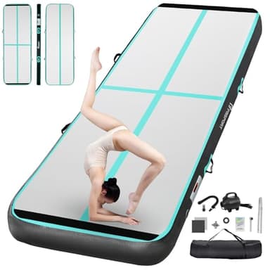 FBSPORT Airtrack Matte, 10cm Hoch Verdicken 3M Tumbling Matte,Gymnastikmatte mit Luftpumpe,Trainingsmatte mit Tragetasche,Turnmatte für Zuhause, Outdoor,Yoga