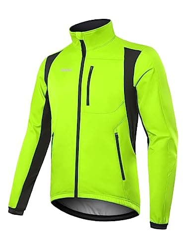 BERGRISAR Fahrradjacke Herren Winter Fleece Winddicht Wasserdicht Atmungsaktiv Radjacke mit 6 Taschen Grün X-Groß