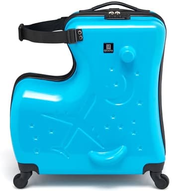 Quana Kinderkoffer Mädchen & Jungen [inkl. Zahlenschloss] - zum Draufsitzen - besonders sicher Dank Gurt & Griffen - Kindertrolley mit Rollen - Kinder Koffer Kinder (blau)