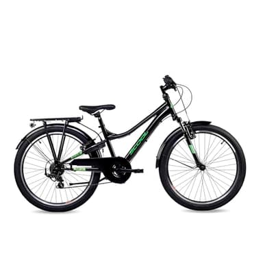 S’COOL troX Mountainbike 24 Zoll, 6-Gang Shimano Kettenschaltung, Alu-Hardtail, für Alltag & Gelände, Kinder 8–12 J., Farbe: Black/Neon Green