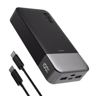 JUOVI Power Bank 65W 20000mAh Laptop Tragbarer Ladegerät, PD QC Schnellladefunktion Akku Pack mit 2 USB-C 2 USB-A, Externes Akkubank für Phone MacBook iPad Tablet Notebook Steam Deck J2931 (Schwarz)
