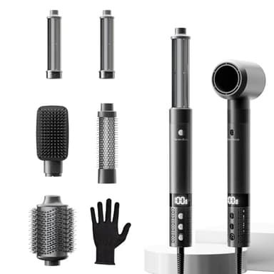Hairstyler 6 In 1 Airstyler Haarstyler mit Rundbürstenföhn, Airflow Lockenstab Automatisch, Volumen Föhnbürste, Haartrockner, 110.000 U/min, 1400W Airwrap für Locken, Volumen, Glätten, Trocknen, Grey