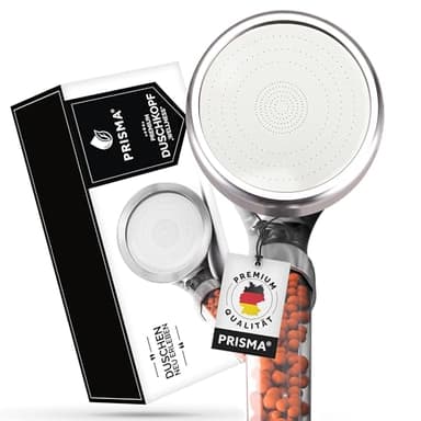 PRISMA Duschkopf für ein einzigartiges Duscherlebnis - Mehr Wasserdruck, Wassersparend, 3 Funktionen mit Filter, Regendusche Handbrause Brausekopf Massage