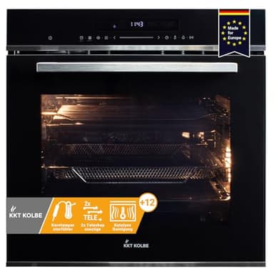 KKT KOLBE | AirFryer Einbaubackofen 60 cm schwarz mit Heißluftfritteuse | autark | 72L | 2,9kW | Katalyse | Pizzafunktion | Grill Umluft Heißluft | Timer | Edelstahl | Wärmeschutzverglasung | EB8017ED