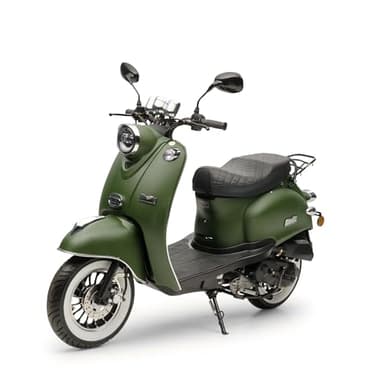 Burnout MiniMe 2.0 Motorroller 50 ccm Mattgrün, 45 km/h, 3,1 PS, 10 Zoll, vorn Scheibenbremse hydraulisch, hinten Trommelbremse, LED-Tagfahrlicht, Halogen-Scheinwerfer