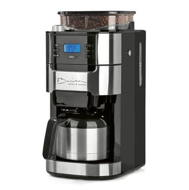 Barista Filterkaffeemaschine mit verstellbarem Mahlwerk & Thermokanne | Warmhaltefunktion, 24h Timer & Permanentfilter | Für 10 Tassen Kaffee | Kaffeemaschine für Bohnen & Pulver [Edelstahl]