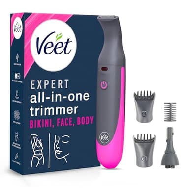 Veet Expert Intimate All-In-One Trimmer - Damen Haartrimmer & Intimrasierer für Gesicht, Augenbrauen, Intimbereich & Achseln - Sanfter Rasierer mit Präzisionsaufsatz für Frauen - Wasserfest