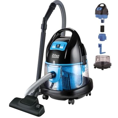 Zilan Wasser Staubsauger Mit Wasserfilter - Beutellos EEK A H20 Saugleistung 2.000 Watt - Bodenstaubsauger Mit 360° Schlauch