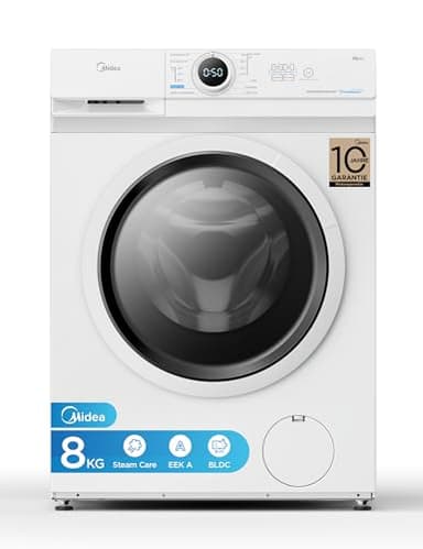 Midea MF10EW80B Waschmaschine / 8kg / 1400 U/Min/EEK A/Inverter Quattro Moto/Slim Line/Dampffunktion/Grosse Trommel/Slim Design/Nachlegefunktion/Kindersicherung/AquaStop, Weiß