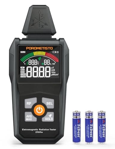 5-IN-1 EMF Messgerät ET01PRO,Gleichzeitige Anzeige von EF/MF/RF/TEM/HUM,Elektrosmog Messgerät Mit Maximal,Minimalwertanzeige und Datenspeicherung,Geeignet für Büro, Zuhause und Geisterjagd