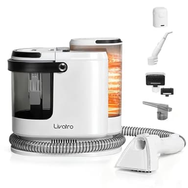 Livatro Polsterreiniger Gerät Nasssauger Waschsauger, 15 KPa Nasssauger Polsterreiniger, 1,6 L Wassertank, Kompakter Dampfreiniger Polstermöbel, Selbstreinigung, für Teppiche, Sofa, Vorhänge, Auto