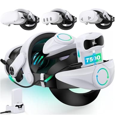 Elegamefy MQ Head Strap mit Akkupack 15000mAh und Ladestation, Verlängerte Zeit 8 Studen & Wechselbarer mit Digitalen Display Akku Headstrap für Meta Quest 3/3/2