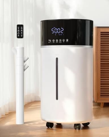 Luftbefeuchter Große Räume 18L, Warme&Kühle Nebel Humidifier bis 200 m² Raumbefeuchter Wohnzimmer, Extended Tube & Doppeldüsen Ultraschall Luftbefeuchter, Schlafzimmer/Büro/Pflanzen/kommerzielle, Weiß