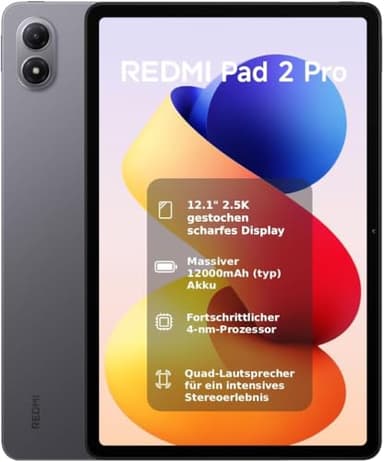 XIAOMI REDMI Pad 2 Pro, 8+256GB, 12,1" 2,5K 120Hz Display, Riesiger 12.000mAh (typ) Akku, 4nm Prozessor, Nahtlose Konnektivität, Graphitgrau，WiFi