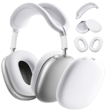 Ainiv Weiche Silikon Ohrpolster Schutz Abdeckungen + TPU Schutzhülle Hülle Cover Case + Kopfband Stirnband Headband Abdeckung für Apple AirPods Max Kopfhörer, Zubehör für Apple AirPods Max (Weiß)
