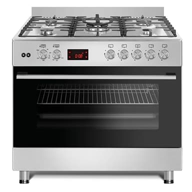 Gasline GAG90PINEX UMLUFT Gas-Herd/ 90x60 cm/Backofen Gas Oberhitze Elektrisch/OBER UNTER Hitze Gleichzeitig/Edelstahl/Energieeffizienzklasse A / 107 Liter/LPG 50mBar