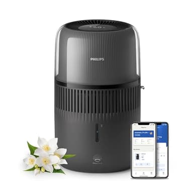 Philips 5000 Series Smart Verdunstungsbefeuchter für 45m², 12dB Ultra-leise, Schlafmodus, 99% weniger Bakterien mit NanoCloud, 300 ml/h, 4,5L Tank, Feuchtigkeitssensor, Timer, Schwarz (HU5600/03)
