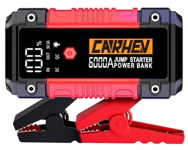 CARHEV Starthilfe Powerbank für pkw, 6000A Spitzenstrom Auto Starthilfe Powerbank, 12V Starter Powerbank(Bis zu 10L Benzin und 10L Diesel) Tragbarer Batterie Booster Jump Starter mit LED Taschenlampe