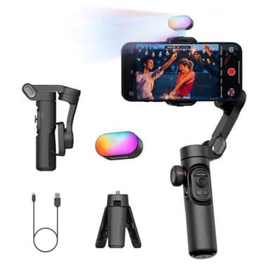 AOCHUAN 3-Achsen Gimbal Stabilisator für Smartphone mit RGB Magnetisches Fülllicht Upgraded Face Tracking Focus Wheel Faltbarer Phone Gimbal für iPhone/Androidn Stabilisator Vlog Aufnahme Smart XE Kit