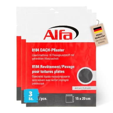 3x Alfa DACH-Pflaster 15 x 20 cm lösemittelfreier 1K Flüssigkunststoff mit getränktem Vlieszuschnitt