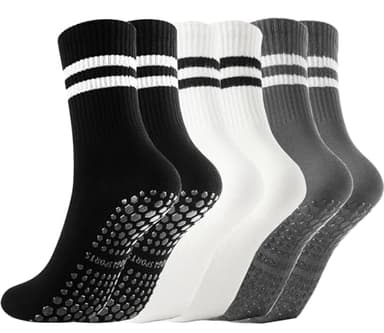 Gendewiner 3 Paar Yoga Pilates Socken Baumwolle Schwarz Weiß Grau Barfuß abs Set Ballett Grippy Stopper 39-42 35-38 Rutschfeste Antirutsch Zubehör Grip Kit Stoppersocken für Damen und Herren