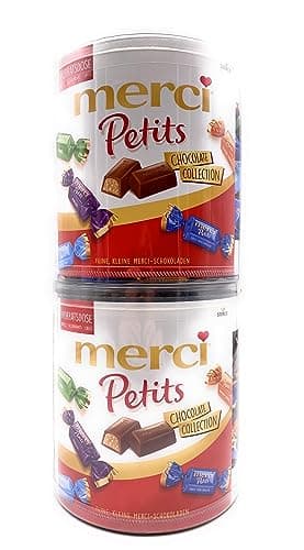Storck Merci Petits Chocolate Collection I 2 x 1000g I Runddosen I Mix aus einzeln verpackten Schokoladen-Spezialitäten I Feinste Pralinen I 2kg Großpackung
