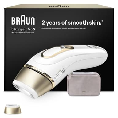Braun Smart IPL Geräte Haarentfernung Silk·expert Pro 5 — Professionelle Dauerhafte und Schmerzfreie Laser Haarentfernung für Zuhause, Designed in Germany — Inkl. Etui, 1 Aufsatz — PL5100, Weiß/Gold