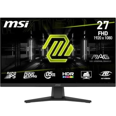 MSI MAG 272FDE, 27 Zoll, FHD,1920x1080, Gaming-Monitor, 200 Hz, 0,5 ms, HDR-fähig, AMD FreeSync Premium, augenschonend, AI Vision, HDMI 2.0b, DP 1.2a, Rahmenlos, verstellbar, Vesa-Halterung, Schwarz
