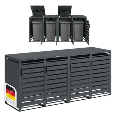 STEELSØN Kestra Mülltonnenbox 4er bis 240L – Mülltonnenverkleidung mit Sichtstreifen aus Stahl – hochwertige Müllcontainer in Anthrazit für 4 Tonnen – Müllbox/Gerätebox wetterfest & UV-beständig