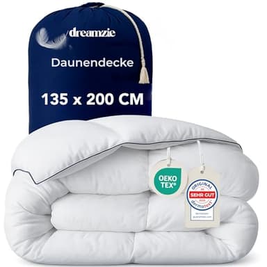 Dreamzie Daunendecke 135x200 Daunen Bettdecke - Bauschige Ganzjahresdecke 450gsm - Komfort Bettdecke 135x200 cm - Bettdecken Daunen & Federn - Zertifiziert für Tierwohl