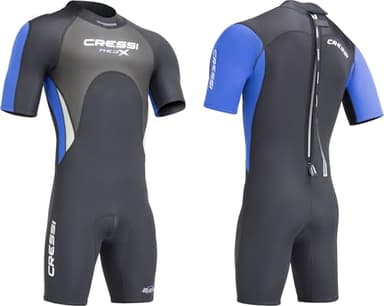 Cressi Med X Man Shorty Wetsuit 2.5mm Black/Blue L/4 - Herren Shorty Neoprenanzug aus 2,5 mm hoch dehnbarem, doppelt gefüttertem Neopren, Schwarz/Blau/Silver, L/4