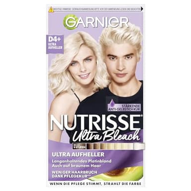 Garnier Nutrisse Aufheller für jedes Haar, Bleaching Creme für Aufhellung bis zu 9 Stufen und gegen Gelbstich, Ultra Bleach, D4+