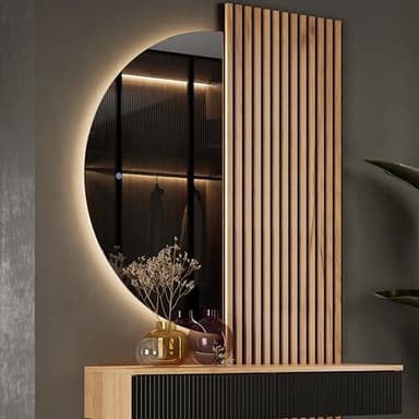 Planetmöbel NIVORA Spiegel mit Beleuchtung halbrund Spiegel mit LED-Licht, Dekorativer Wandspiegel mit Dimm-Funktion, 4200k neutralweißes Licht, 50 x 100 cm